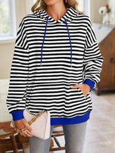 Load image into Gallery viewer, Lovelet Drawstring Striped Long Sleeve Hoodie
