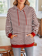 Load image into Gallery viewer, Lovelet Drawstring Striped Long Sleeve Hoodie
