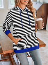 Load image into Gallery viewer, Lovelet Drawstring Striped Long Sleeve Hoodie
