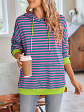 Load image into Gallery viewer, Lovelet Drawstring Striped Long Sleeve Hoodie
