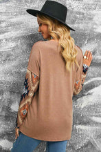 Load image into Gallery viewer, Brown Western Print Buttoned V Neck Top
