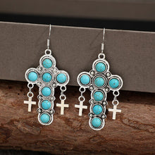 Load image into Gallery viewer, Artificial Turquoise Cross Shape Earrings
