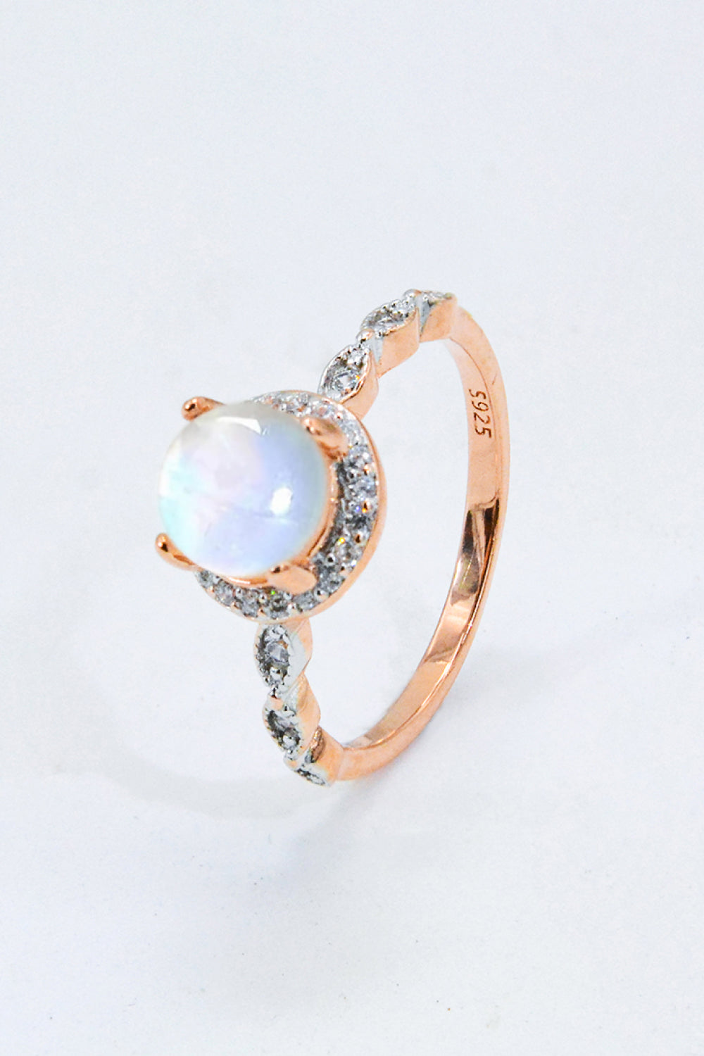 925 sterling silver, 18k rose gold-plated,Round Moonstone Ring