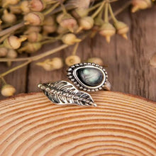 Load image into Gallery viewer, Moonstone Leaf Bypass Ring adjustable
