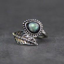 Load image into Gallery viewer, Moonstone Leaf Bypass Ring adjustable
