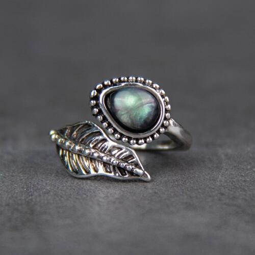 Moonstone Leaf Bypass Ring adjustable