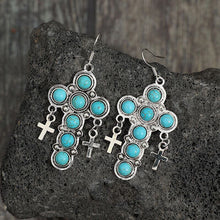 Load image into Gallery viewer, Artificial Turquoise Cross Shape Earrings
